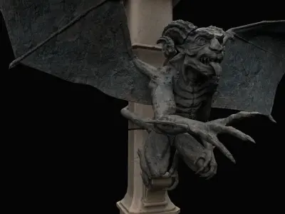 Gargoyle statue of demon on pole Free low-poly 3D model