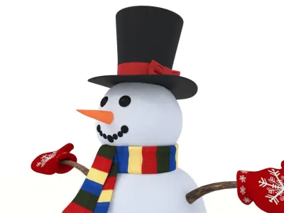 Snowman wearing hat and gloves 3D model