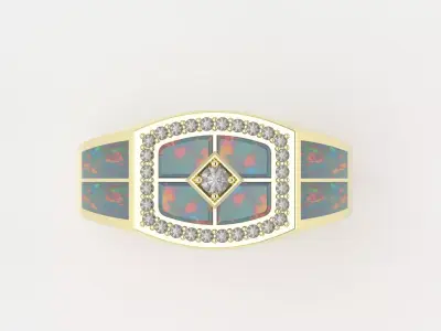Geometric Opal Inlay Men Signet Ring - 3D Print Ready 3D print model