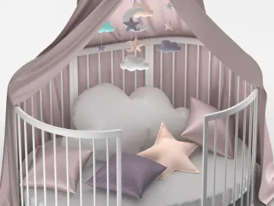 Cradle baby crib with clouds and stars 3D model