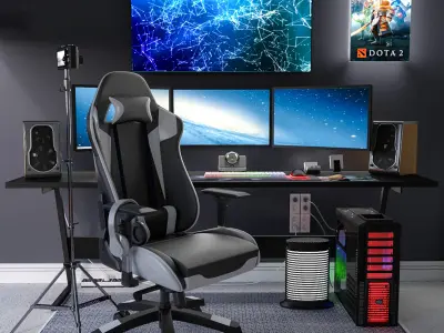 Workplace set pc gaming desk 3D Model Collection