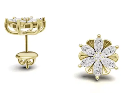 Marquise Diamond Flower Stud Earrings For Women 3D print model