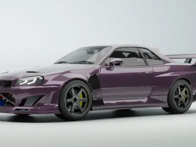 Nissan R34 Tuned  Rigged  Game-Ready 3D Model Low-poly 3D model