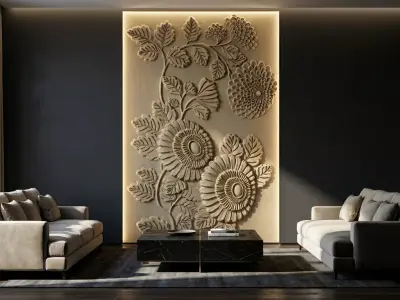 modern panel wall decor set relief stl mural CNC 293 3D model