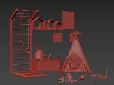 Toys and fureniture set with tent 3D model