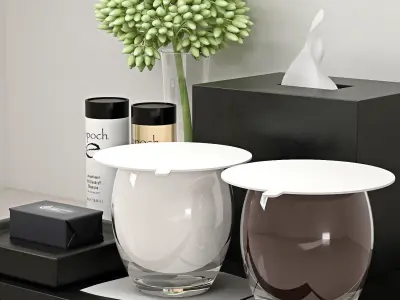 decorative set toiletry tray with two cups and tissue 3D model