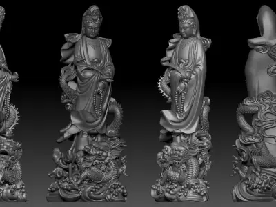 Guanyin riding a dragon  3D print model