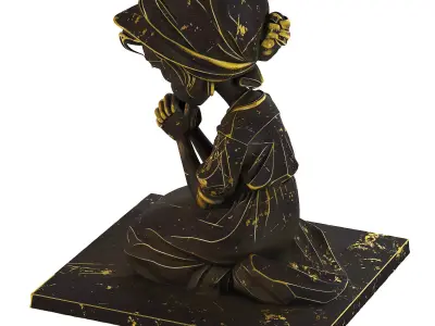 Praying Girl Bronze Statue 3D model