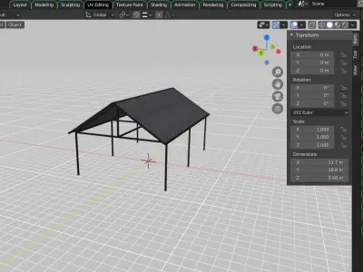CarPort metal structure in middle of grassy field Free low-poly 3D model