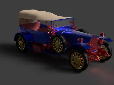 Blue vintage car   Low-poly 3D model