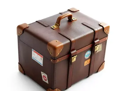 Vintage Brown Leather Travel Trunk Low-poly 3D model