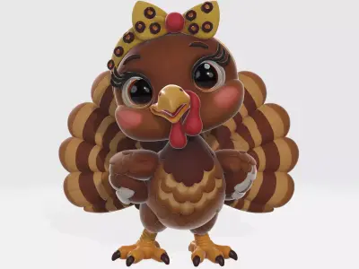 Cute 3D Turkey Model with Bow Adorable Thanksgiving 3D print model