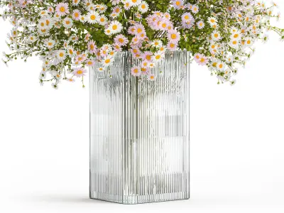 Bouquet of white wildflowers chamomile daisies vase 435 3D model