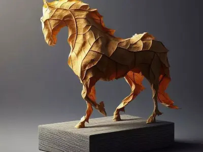Leaf Horse Sculpture Organic Animal Form Textured Foliage 3D Low-poly 3D model