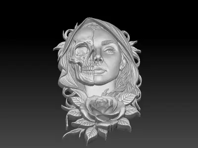 2 skull girl CNC Relief Model 3D print model