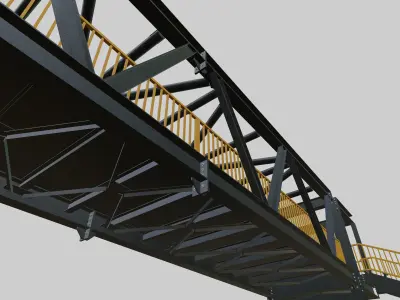 Steel Pedestrian Bridge - Three Columns - Truss Type-10 3D model