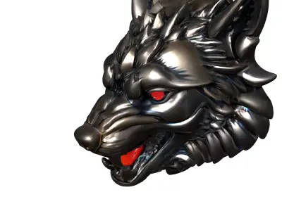 Ferocious Metallic Wolf Head Emblem Low-poly 3D model