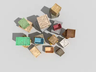 huge wooden crates pack Low-poly 3D model