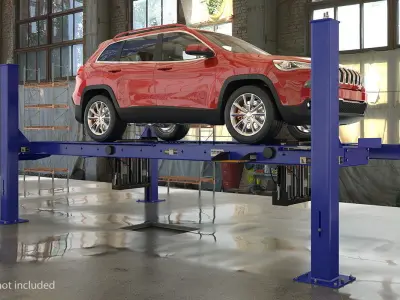 4 Post Car Lift with SUV Rigged 3D model