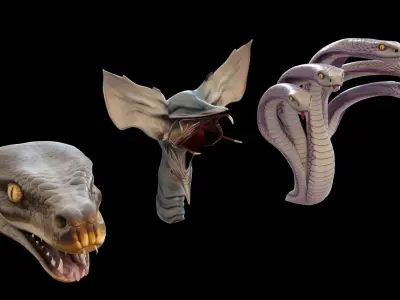 Ultimate Snake Head Pack  48 HighPoly Stylized Assets 3D model