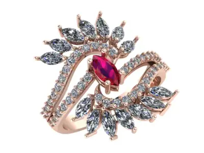 marquis ruby and diamond ring 3D print model