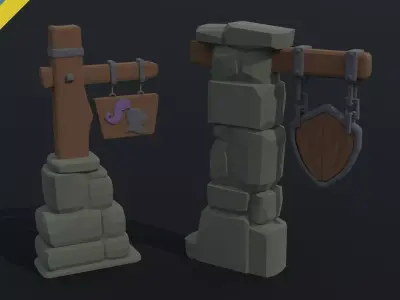 Cartoon fantasy armory road sign Polygonal Style Low-poly 3D model