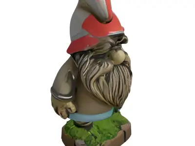 Rustic Garden Gnome Statue with Moss Low-poly 3D model