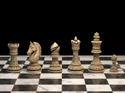 Ornate Embroidered Chess Pieces Set of 6  Luxury Gold STL 3D print model