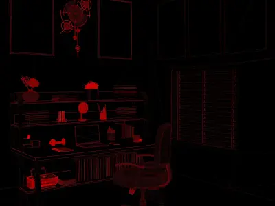 Realistic Study Table With Assets-01 Low-poly 3D model