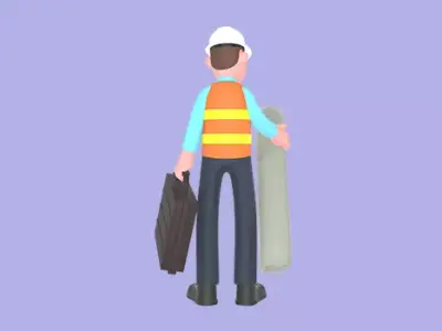 Stylized 3D Male Architect Character - Builder with Blueprint 3D model