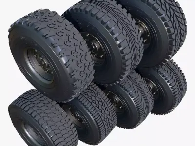 Vehicle Wheels 7 Pieces Set M1 3D model