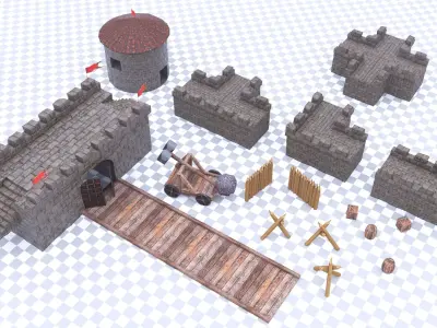 Modular Fortress Castle Constructor Kit - Game Ready Low-poly 3D model