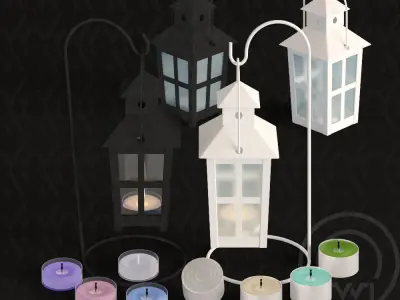 Tealight Lantern Stand Vintage lamp post 3D model