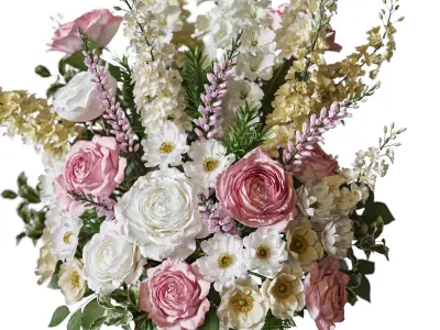 Flower Set 090 White yellow pink bouquet 3D model