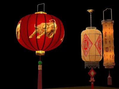 Chinese  red lantern  3D model 4