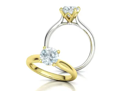 Moissanite Solitaire Ring Two Tone 4claw Ring 3Dmodel 3D print model