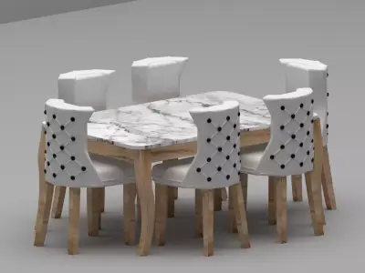 Luxury Marble Dining Table Set with 6 Chairs 3D model