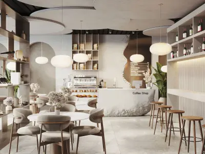Modern Minimalist Coffee Shop Interior 3D model