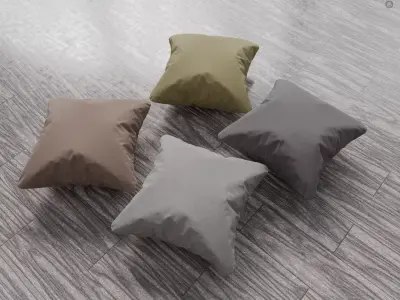 Square Cushion Set 4 Unique Meshes 4 Colors Decorative Pillows Low-poly 3D model
