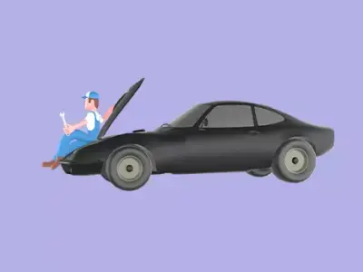 Stylized 3D Angry Mechanic on Car Bumper - Cartoon 3D model