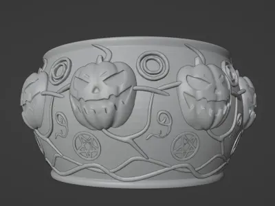 HALLOWEEN-THEMED PLANT POT WITH PUMPKIN DESIGN 3D print model