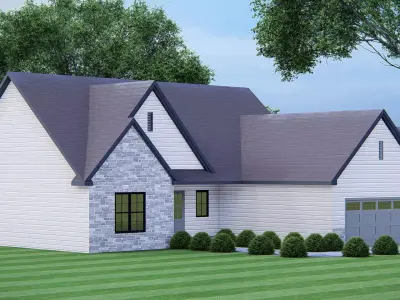 Modern Farmhouse Single-Story Suburban Home 3D Model  3D model