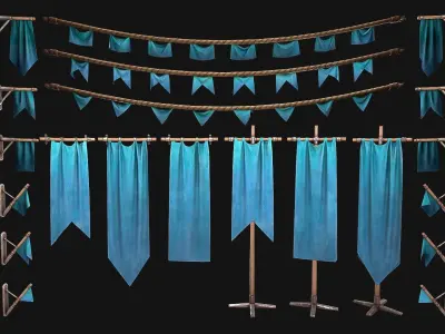 Medieval Flags Pack Low-poly 3D model