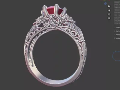 FLORAL SCROLLWORK SINGLE-GEMSTONE ENGAGEMENT RING 3D print model