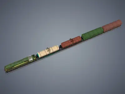 Cargo Train Low-poly 3D model