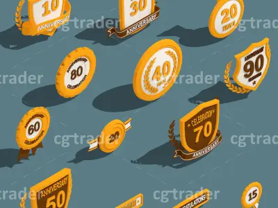 Low Poly Anniversary Medal Isometric Icon Low-poly 3D model