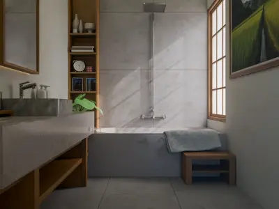 The warm minimalist bathroom Low-poly 3D model