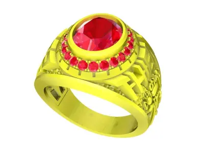 A7174 Oval Diamond Signet Ring For Men 3D print model