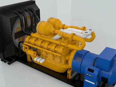 Diesel Engine and Generator and Transformer 3D model