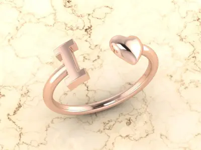 Alphabet Jewelry with Heart Ring  I 3D print model